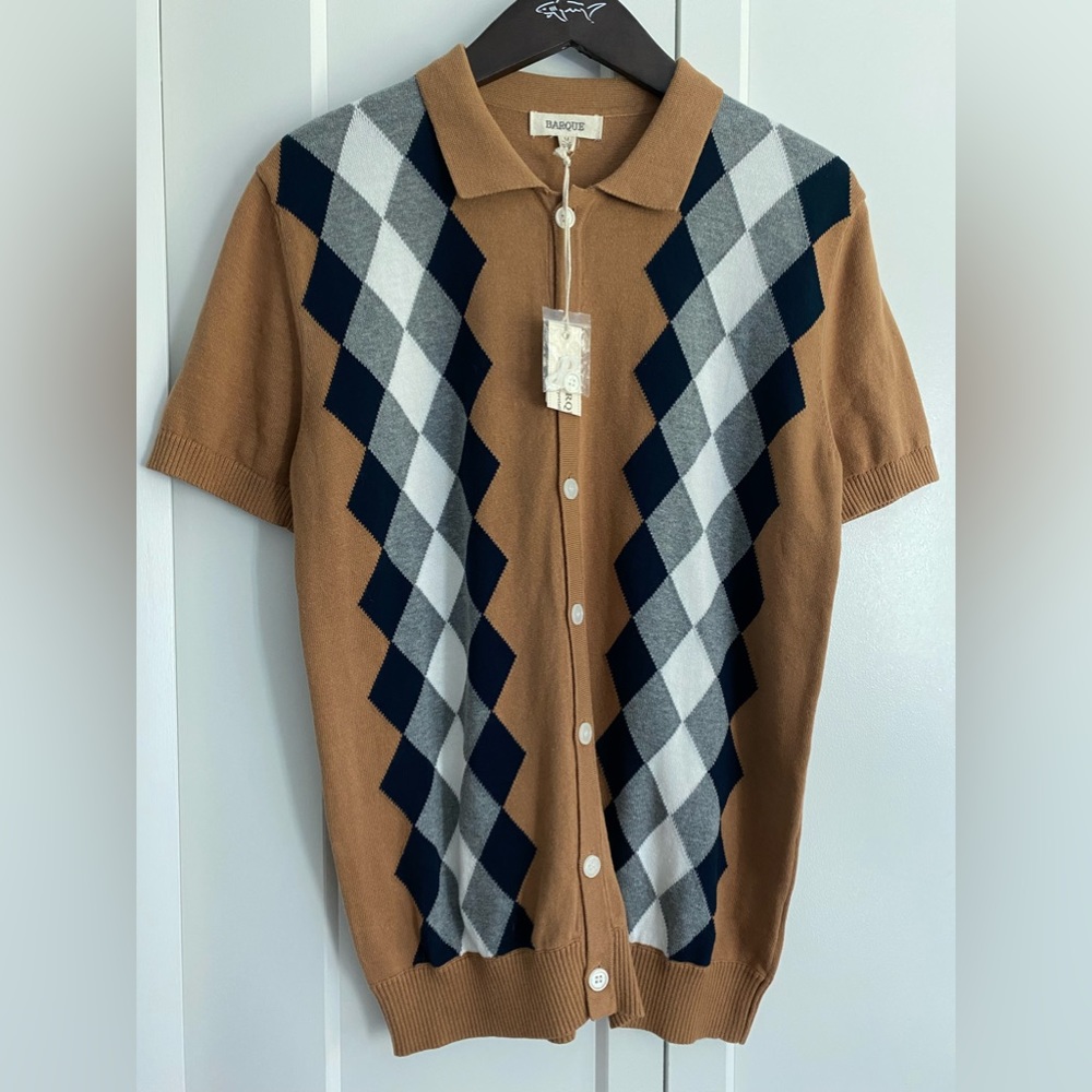 NWT Barque
ARGYLE KNIT SWEATER POLO - CARAMEL |Size Medium